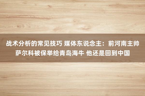 战术分析的常见技巧 媒体东说念主：前河南主帅萨尔科被保举给青岛海牛 他还是回到中国