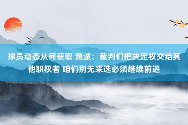 球员动态从何获取 澳波：裁判们把决定权交给其他职权者 咱们别无采选必须继续前进