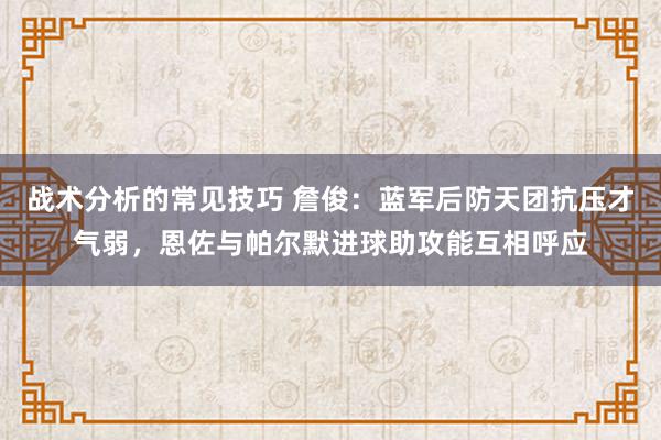 战术分析的常见技巧 詹俊：蓝军后防天团抗压才气弱，恩佐与帕尔默进球助攻能互相呼应